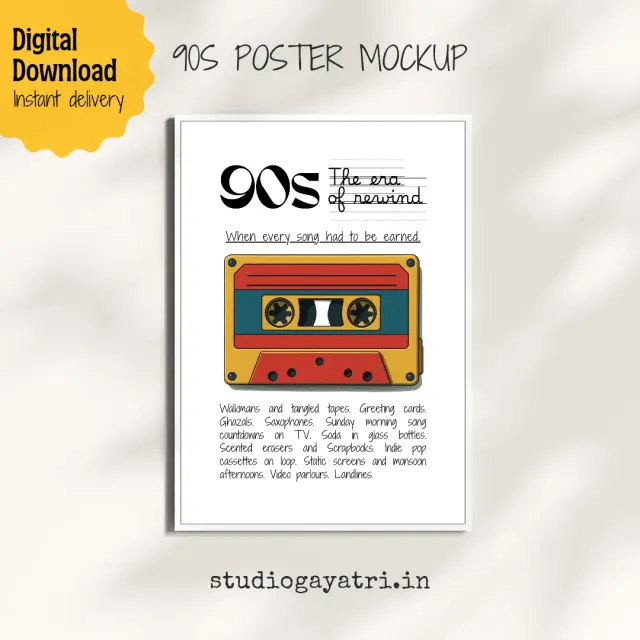 90s Nostalgia Cassette Tape & Indie Pop Digital Art Print | Printable A5 Retro Wall Decor