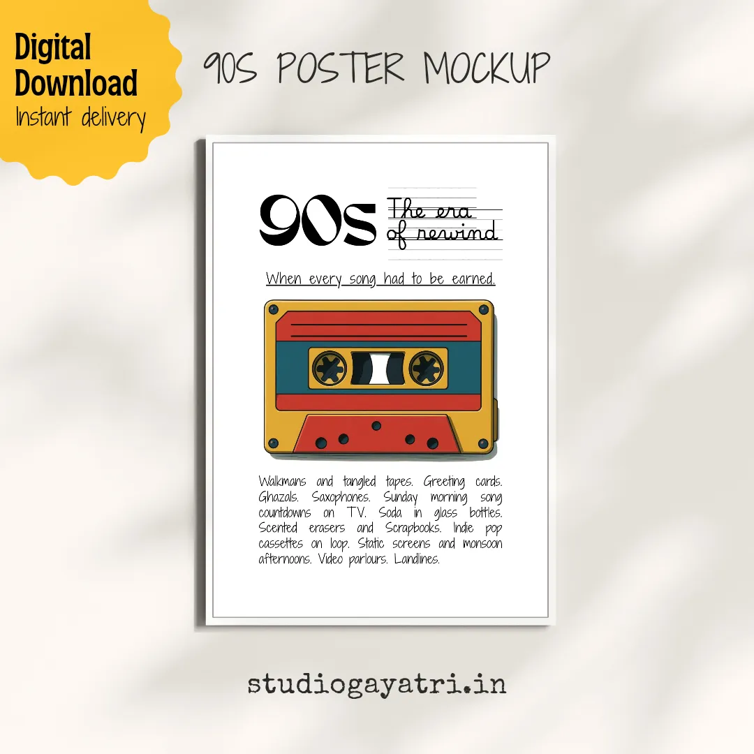 90s Nostalgia Cassette Tape & Indie Pop Digital Art Print | Printable A5 Retro Wall Decor
